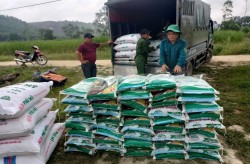 Trung tâm Khuyến nông Nghệ An cấp phát phân bón cho nông dân tham gia Mô hình trồng thâm canh ổi lê Đài Loan theo tiêu chuẩn VietGAP