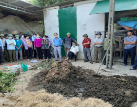 Tập huấn hiện trường:  ủ phân bón hữu cơ bằng chế phẩm sinh học cho các cán bộ thôn, xóm tại xã Lưu Sơn, Huyện Đô Lương